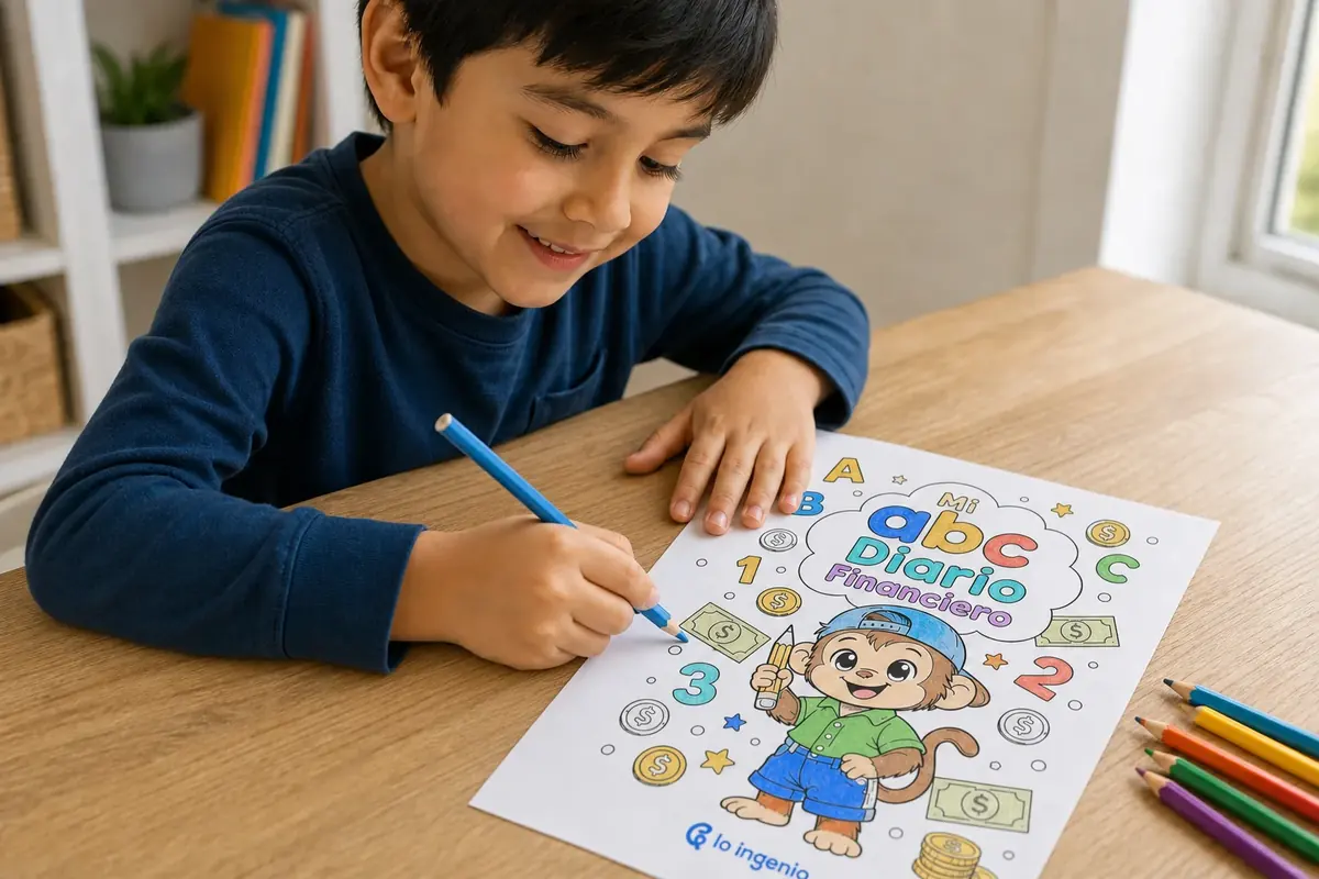 Niño coloreando la portada del material Mi abc Diario Financiero